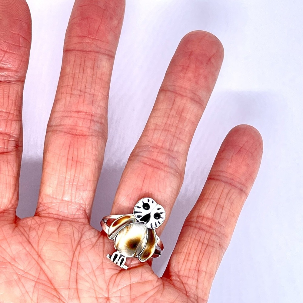 Zuni Inlay Barn Owl Ring Sz 8 Turquoise Signed Sterling Native Native America - Picture 2 of 6